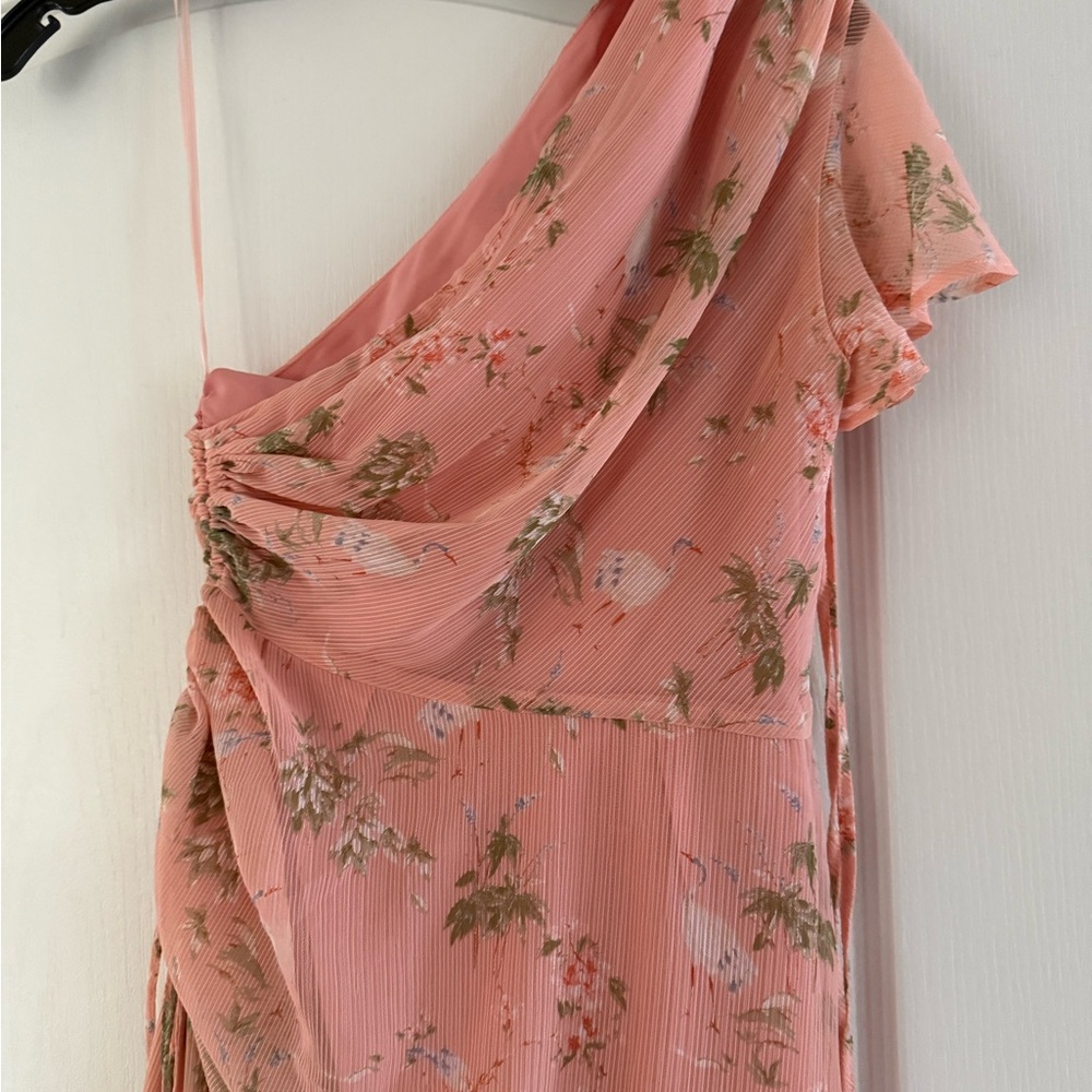Banana Republic Pink Floral Midi Dress one shoulder sleeve size 4